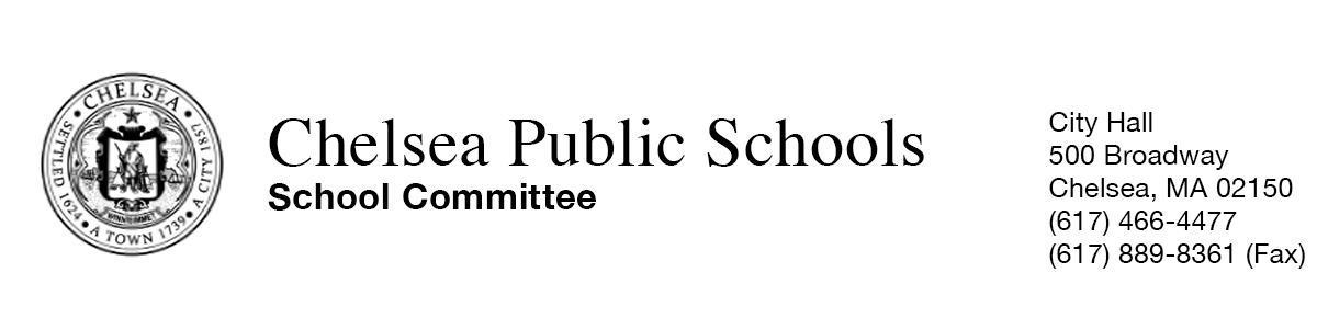 Letterhead for the Chelsea School Committee that includes address and phone number